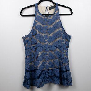 Line & Dot blue sheer lace blouse-M